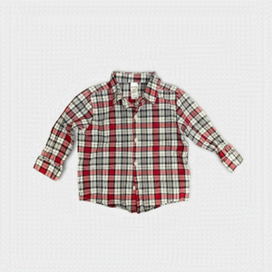 𝅺GEORGE| 3/$15| Baby Boy's Red, Black and Gray Plaid Button Down Long Sleeve